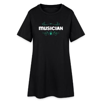 Musiker-Statement mit floralen Ornamenten - Frauen T-Shirt-Kleid - Schwarz - Vorne