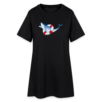 Poisson baleine bleu vif avec bouée de sauvetage - Robe T-shirt Femme - noir - Devant