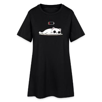 Batterie faible – Chat mignon en mode batterie sociale - Robe T-shirt Femme - noir - Devant