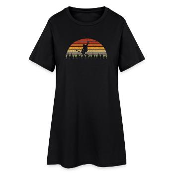 Sunset Snowboarder in Pines Retro Tee - Women’s T-Shirt Dress - black - Front