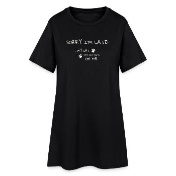 Cat Humor Tee - Sorry I’m Late - Women’s T-Shirt Dress - black - Front