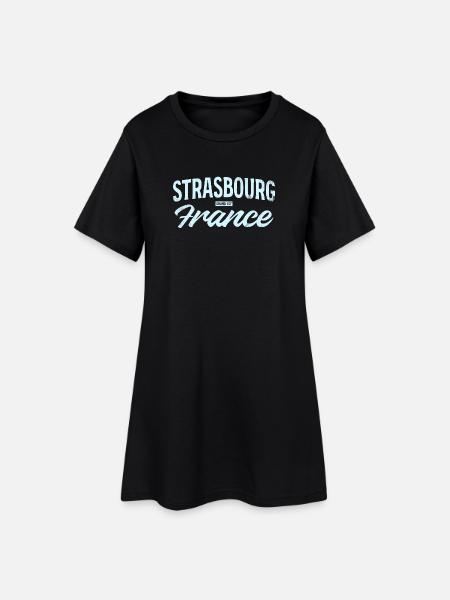 Strasbourg France Vintage Script - Frauen T-Shirt-Kleid - Schwarz