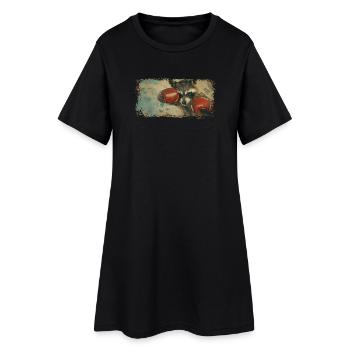 Vintage-Box-Waschbär - Frauen T-Shirt-Kleid - Schwarz - Vorne