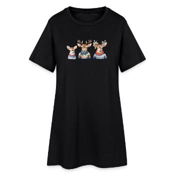 Winterhirsche Pullover-Trio - Frauen T-Shirt-Kleid - Schwarz - Vorne
