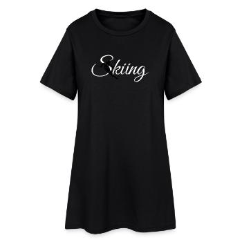 Ski skieur (blanc) sports d'hiver après-ski - Robe T-shirt Femme - noir - Devant