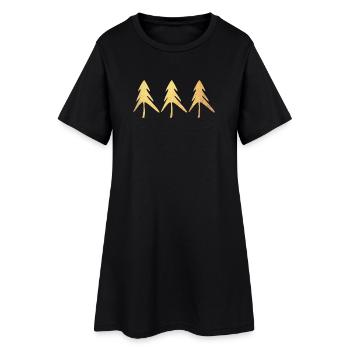 3 Three Fir Trees Forest Gold Christmas Xmas Christmas - Women’s T-Shirt Dress - black - Front