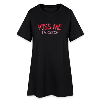 Küss mich Ich bin Tscheche Distressed - Frauen T-Shirt-Kleid - Schwarz - Vorne