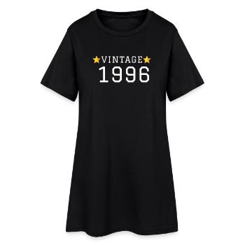 VINTAGE_1996_texte_blanc_etoiles_jaunes_sans_ - Frauen T-Shirt-Kleid - Schwarz - Vorne