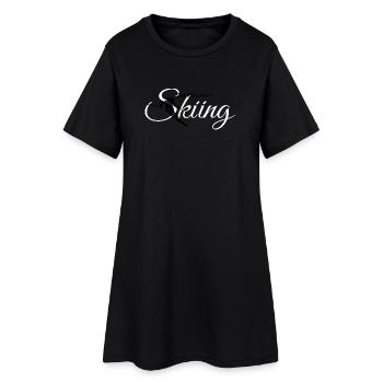 Obertauern Skiing (Weiß) Apres-Ski Skifahrerin - Frauen T-Shirt-Kleid - Schwarz - Vorne