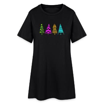 Bunte Weihnachtsbaum-Illustration - Frauen T-Shirt-Kleid - Schwarz - Vorne