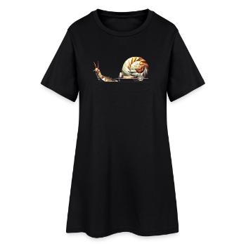 Schnecke mit Wohnanhänger – Slow Travel als Kunst - Frauen T-Shirt-Kleid - Schwarz - Vorne