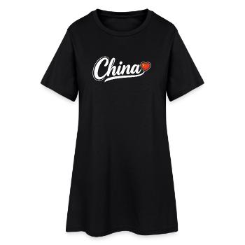 Écriture chinoise avec cœur de drapeau Patriotique - Robe T-shirt Femme - noir - Devant