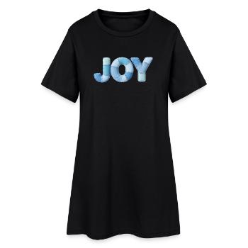 Blue Patchwork Joy Lettering - Women’s T-Shirt Dress - black - Front