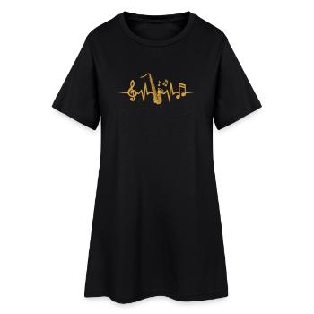 Saxophon Herzschlag Saxophonist Musiker Saxofon - Frauen T-Shirt-Kleid - Schwarz - Vorne