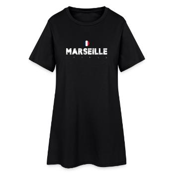 Marseille France Vintage Typographie en détresse - Robe T-shirt Femme - noir - Devant