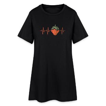 Erdbeere mit Herzschlag im Comic Stil - Frauen T-Shirt-Kleid - Schwarz - Vorne