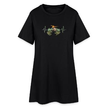 Heartbeat with Camping Forest - Outdoor Hiking Fans - Women’s T-Shirt Dress - black - Front