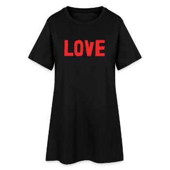 HERZ. HERZ. VALENTINSTAG. LIEBE. LIEBE. PAAR. - Frauen T-Shirt-Kleid - Schwarz - Vorne