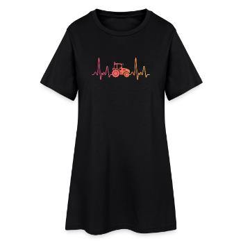 Traktor-Sonnenuntergangs-Herzschlag-Bauer - Frauen T-Shirt-Kleid - Schwarz - Vorne