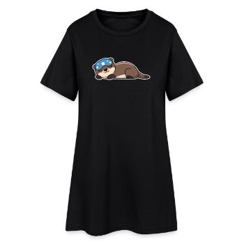 Adorable loutre endormie avec masque étoilé - Robe T-shirt Femme - noir - Devant
