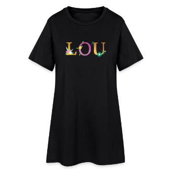 Nom LOU Orné de fleurs - Robe T-shirt Femme - noir - Devant