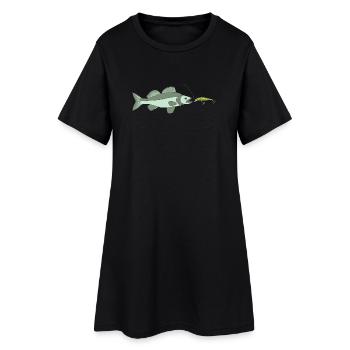 Zander jagt Kunstköder - Frauen T-Shirt-Kleid - Schwarz - Vorne