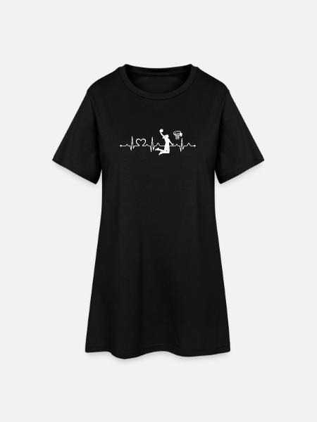 Weibliche Basketballspielerin Herzschlag-EKG-Dunk-Wurf - Frauen T-Shirt-Kleid - Schwarz