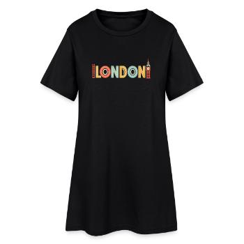 Mehrfarbiges Retro-London - Frauen T-Shirt-Kleid - Schwarz - Vorne