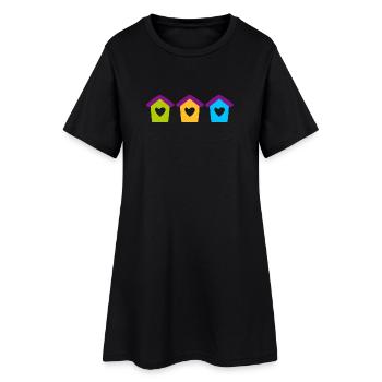 Birdhouse Home Garden Heart Children Colorful House - Women’s T-Shirt Dress - black - Front