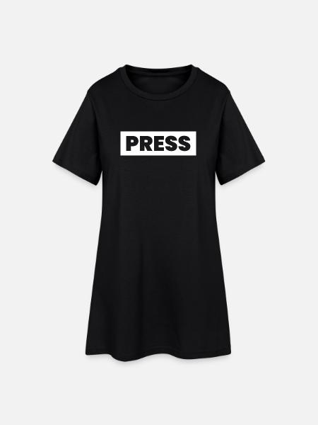 Press Design sagt "PRESS" Mediennachrichtenjournalisten - Frauen T-Shirt-Kleid - Schwarz