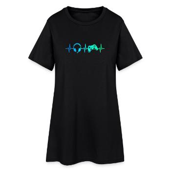 Gamer Herzschlag Gaming Controller Gamepad Headset - Frauen T-Shirt-Kleid - Schwarz - Vorne
