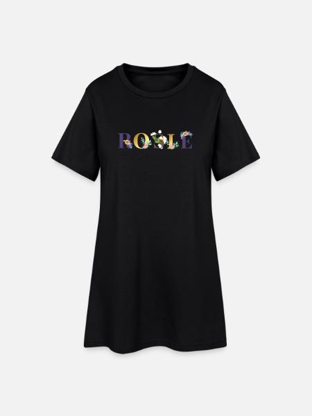 ROSIE Name Art With Flowers Embroidered - Women’s T-Shirt Dress - black
