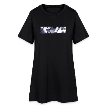 Geometrische Abstraktion in Violett und Grau - Frauen T-Shirt-Kleid - Schwarz - Vorne