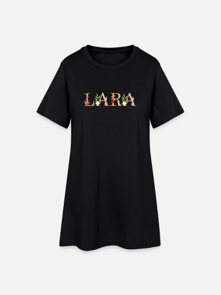 LARA Namenskunst mit gestickten Blumen - Frauen T-Shirt-Kleid - Schwarz