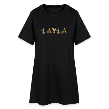 LAYLA Namenskunst mit Blumen bestickt - Frauen T-Shirt-Kleid - Schwarz - Vorne
