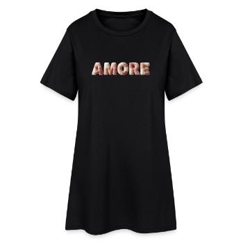 Amore Plush Stitch Patchwork Gift - Women’s T-Shirt Dress - black - Front
