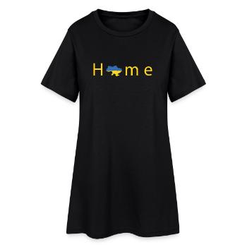 Zuhause: Ukrainescher Stil Heimdruck - Frauen T-Shirt-Kleid - Schwarz - Vorne