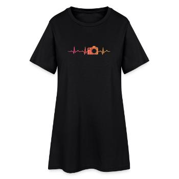 Fotografie zum Herzschlag der Sonnenuntergangskamera - Frauen T-Shirt-Kleid - Schwarz - Vorne