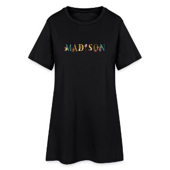MADISON Namenskunst mit gestickten Blumen - Frauen T-Shirt-Kleid - Schwarz - Vorne