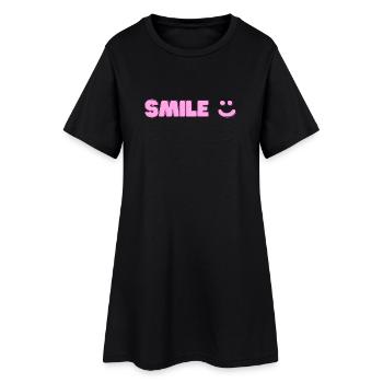 Lächeln-Print - Frauen T-Shirt-Kleid - Schwarz - Vorne