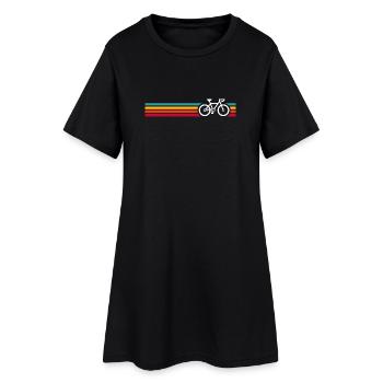 Regenbogen gestreiftes Fahrrad - Frauen T-Shirt-Kleid - Schwarz - Vorne