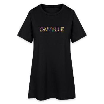 Nom CAMILLE Orné de Fleurs - Robe T-shirt Femme - noir - Devant