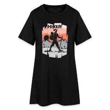 hiking hiker illustration nature mountains icon - Women’s T-Shirt Dress - black - Front