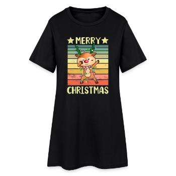 Frohe Weihnachten Rentier - Frauen T-Shirt-Kleid - Schwarz - Vorne