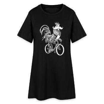 Rooster & Bicycles - weiße Version - Frauen T-Shirt-Kleid - Schwarz - Vorne