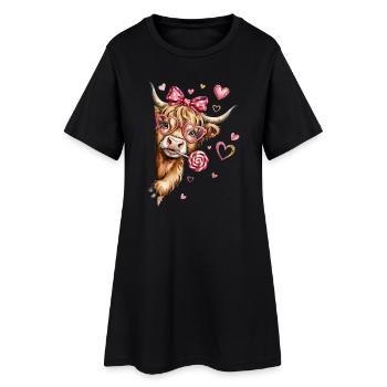 Du bétail des Highlands amoureux de lunettes en forme de cœur et de sucette - Robe T-shirt Femme - noir - Devant
