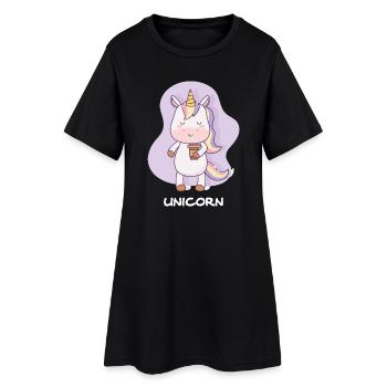 Coffee-drinking unicorn - Women’s T-Shirt Dress - black - Front