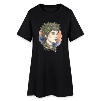 Portrait floral nymphe aquarelle beauté charme - Robe T-shirt Femme - noir - Devant
