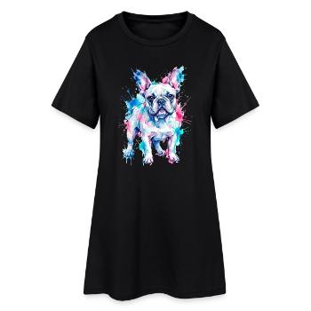 Farbenfroher Hund: Aquarell Kunst Design - Frauen T-Shirt-Kleid - Schwarz - Vorne