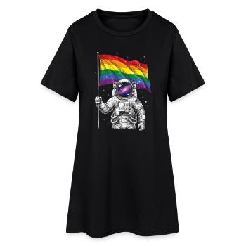 Mois de la fierté LGBT - Astronaute avec un drapeau arc-en-ciel - Robe T-shirt Femme - noir - Devant
